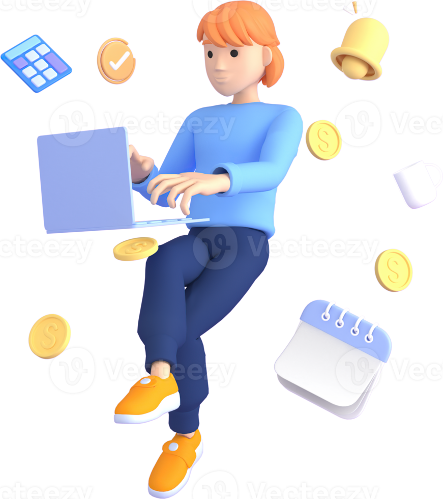 Tax Day Reminder Concept. Businessman submit tax by online concept, online tax payment and report. Business income. 3d illustration. png