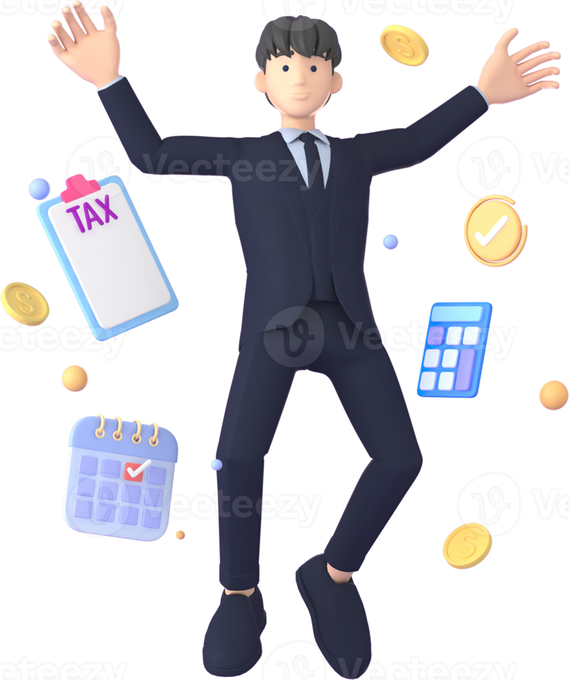 Tax Day Reminder Concept. Businessman submit tax by online concept, online tax payment and report. Business income. 3d illustration. png