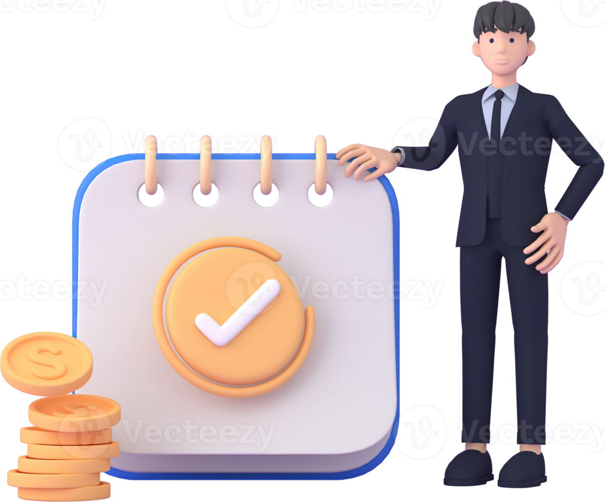 Tax Day Reminder Concept. Businessman submit tax by online concept, online tax payment and report. Business income. 3d illustration. png