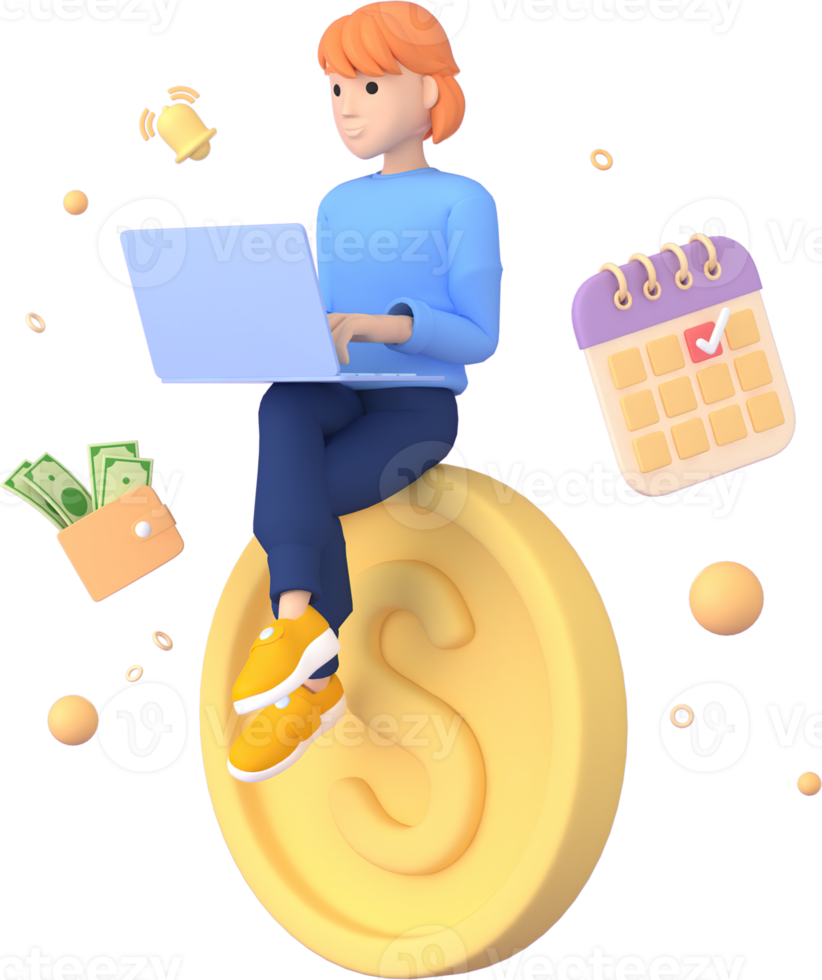 Tax Day Reminder Concept. Businessman submit tax by online concept, online tax payment and report. Business income. 3d illustration. png