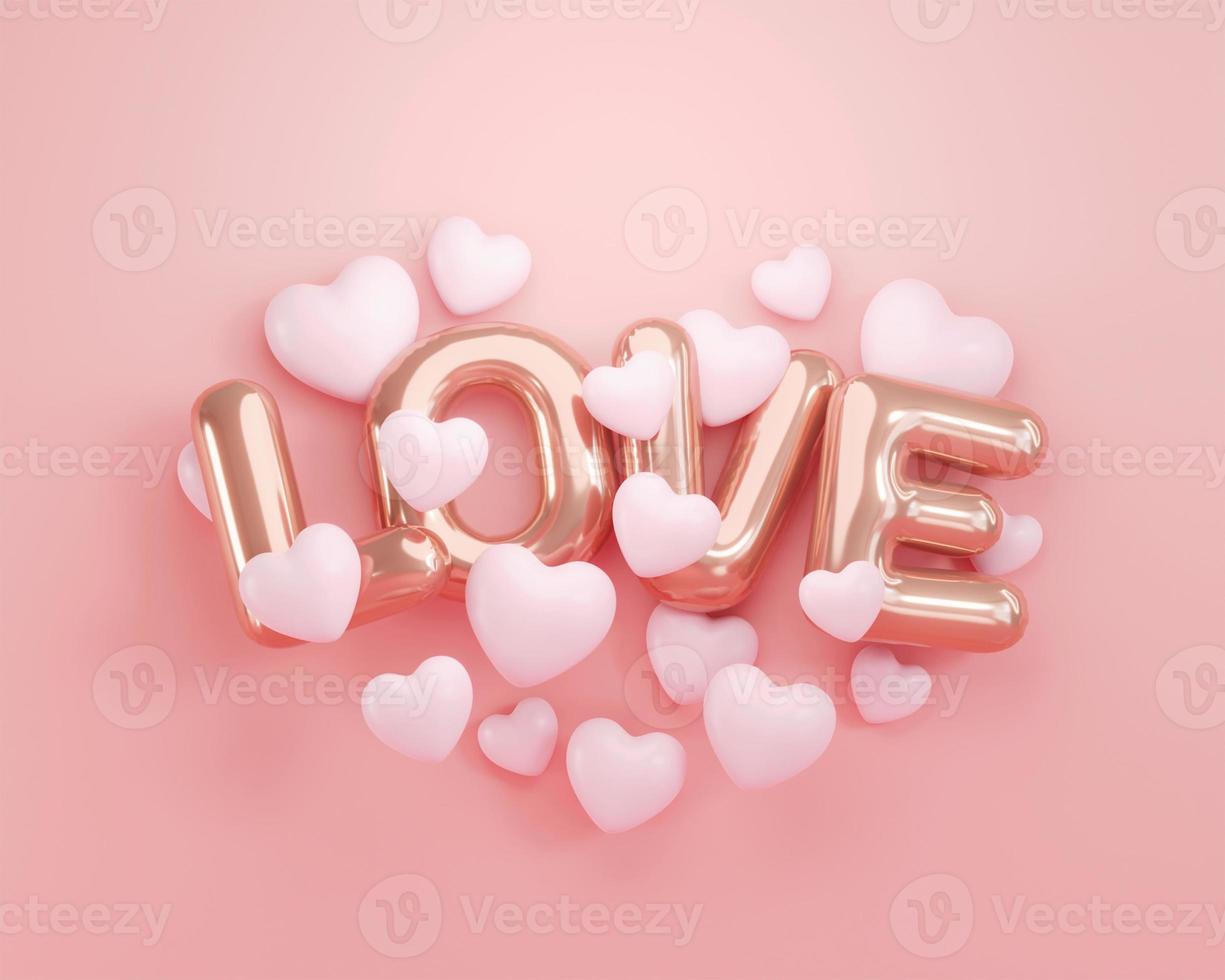 3d rendering. Letter L O V E pink heart  on pink color background. for valentine day design photo