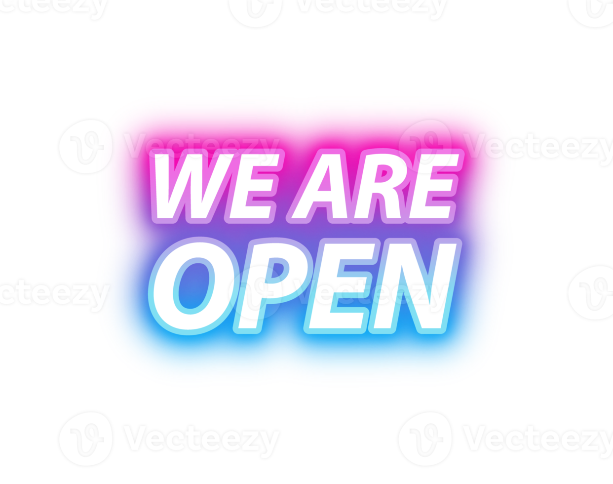 Neon sign WE ARE OPEN glowing in blue and pink light png