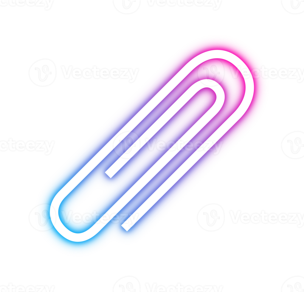 Neon paper clip glowing in blue and pink light png