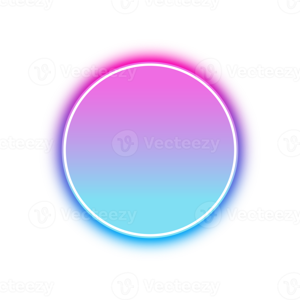 Neon circle stamp glowing in blue and pink light png