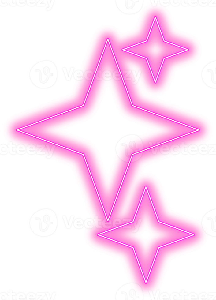 Neon stars glowing in blue and pink light png