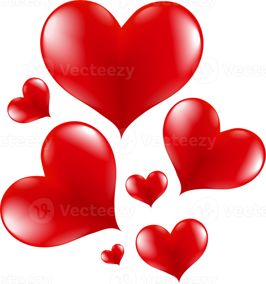 Red hearts for Valentine's day. Realistic heart shapes in red colors  18748178 PNG