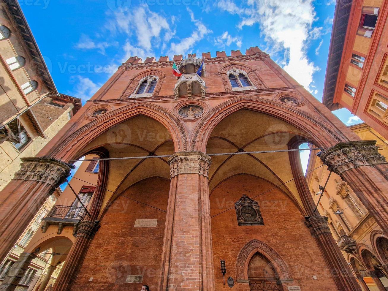 bologna italy medieval buildings house in mercanzia place photo