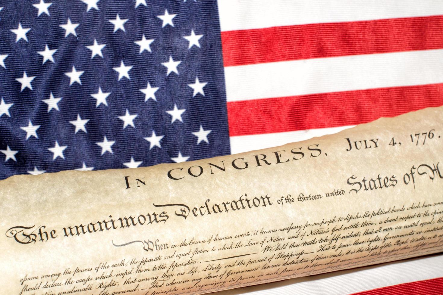 Declaration of independence 4th july 1776 on usa flag photo