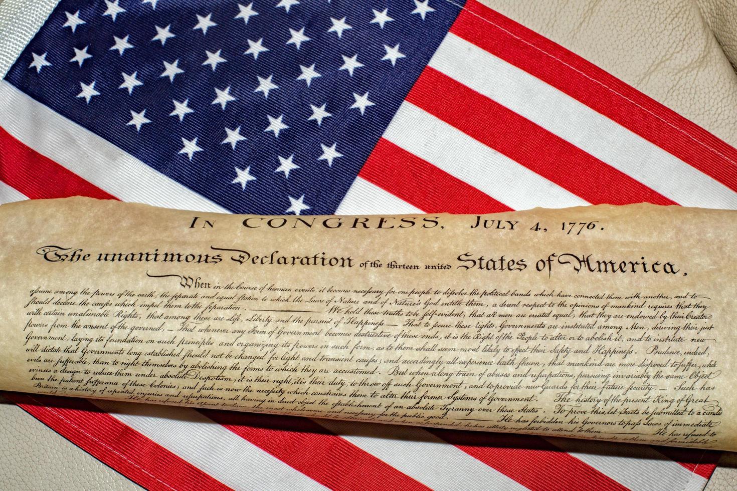 Declaration of independence 4th july 1776 on usa flag photo