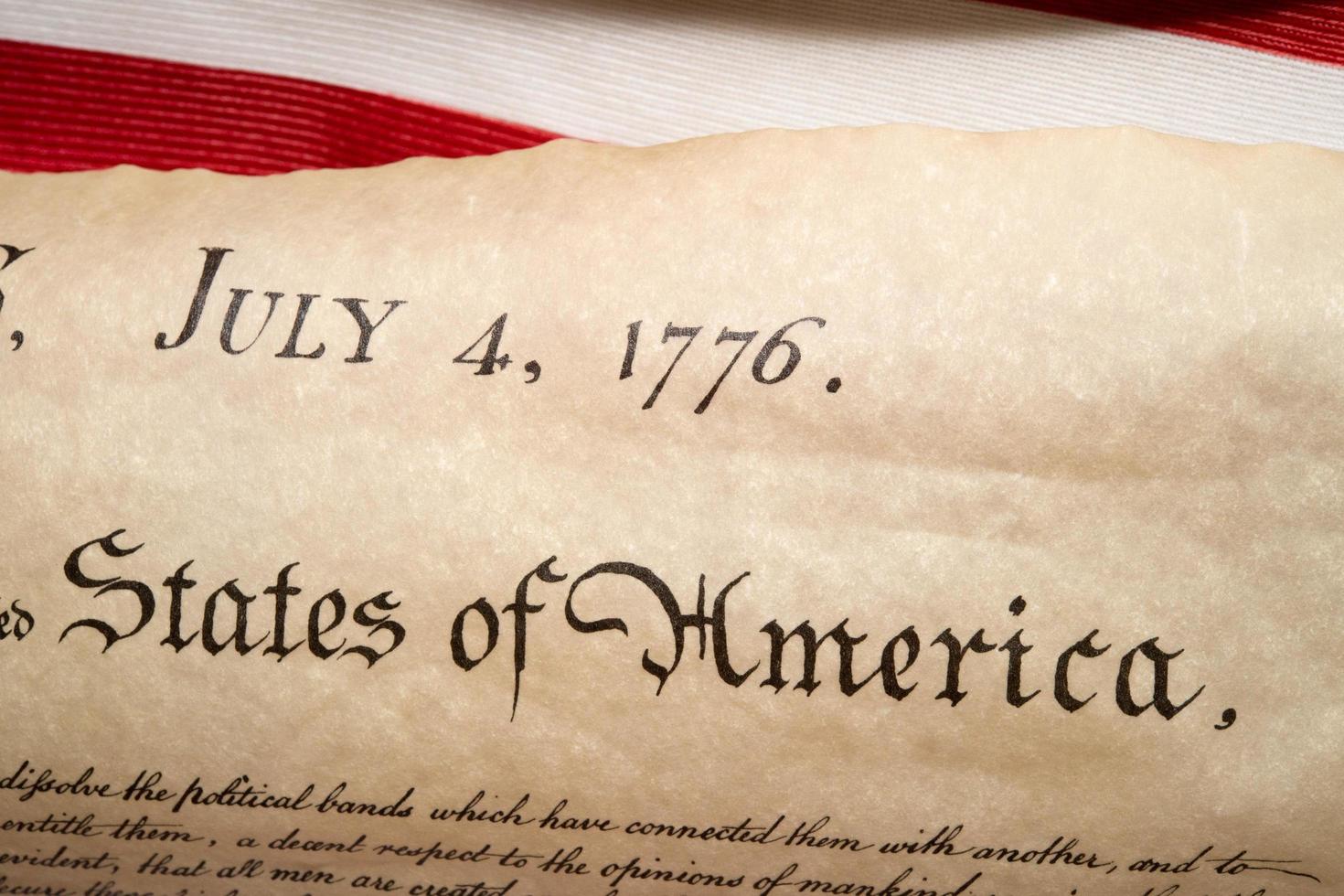 Declaration of independence 4th july 1776 on usa flag photo