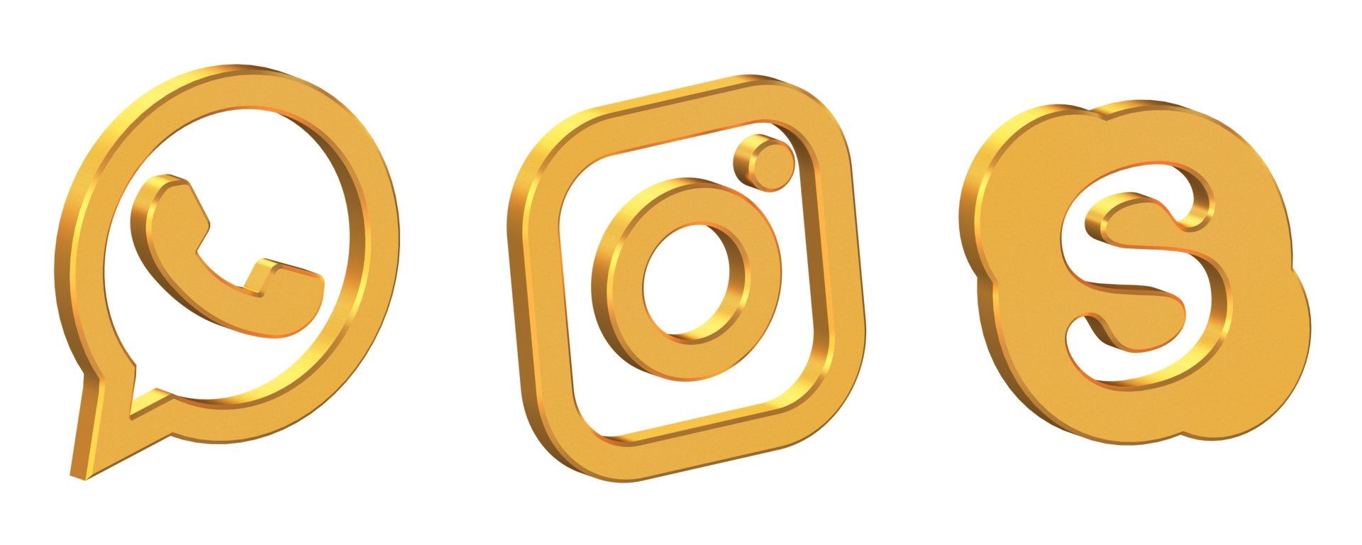 WhatsApp, Instagram and Skype Icon Isolated with Transparent Background, Gold Texture, 3D Rendering png