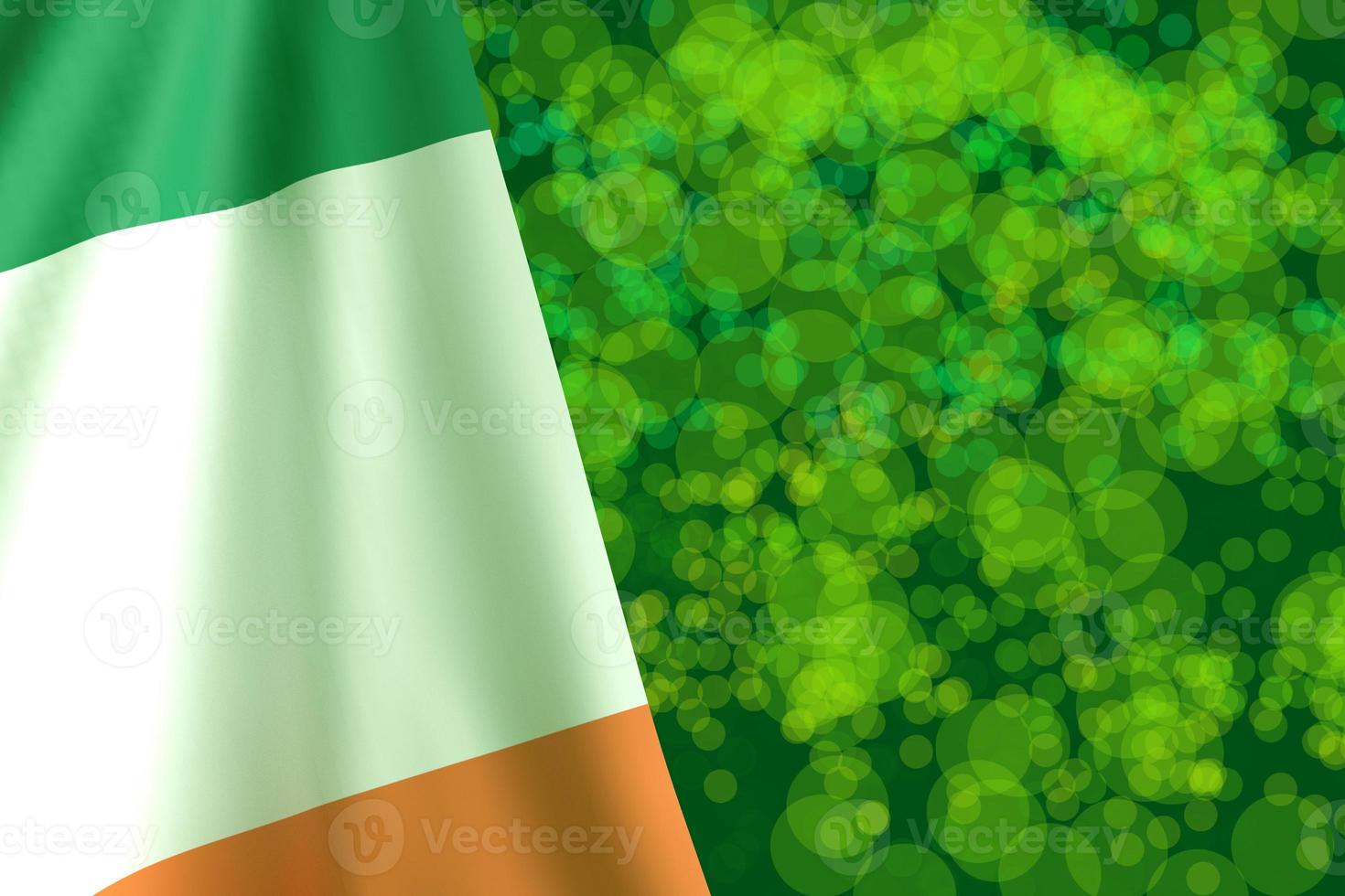 irlanda bandera ondeando país verde color bokeh fondo papel pintado copia espacio símbolo decoración ornamento día de san patricio trébol irlandés persona 17 diecisiete marzo independencia celebración.3d render foto