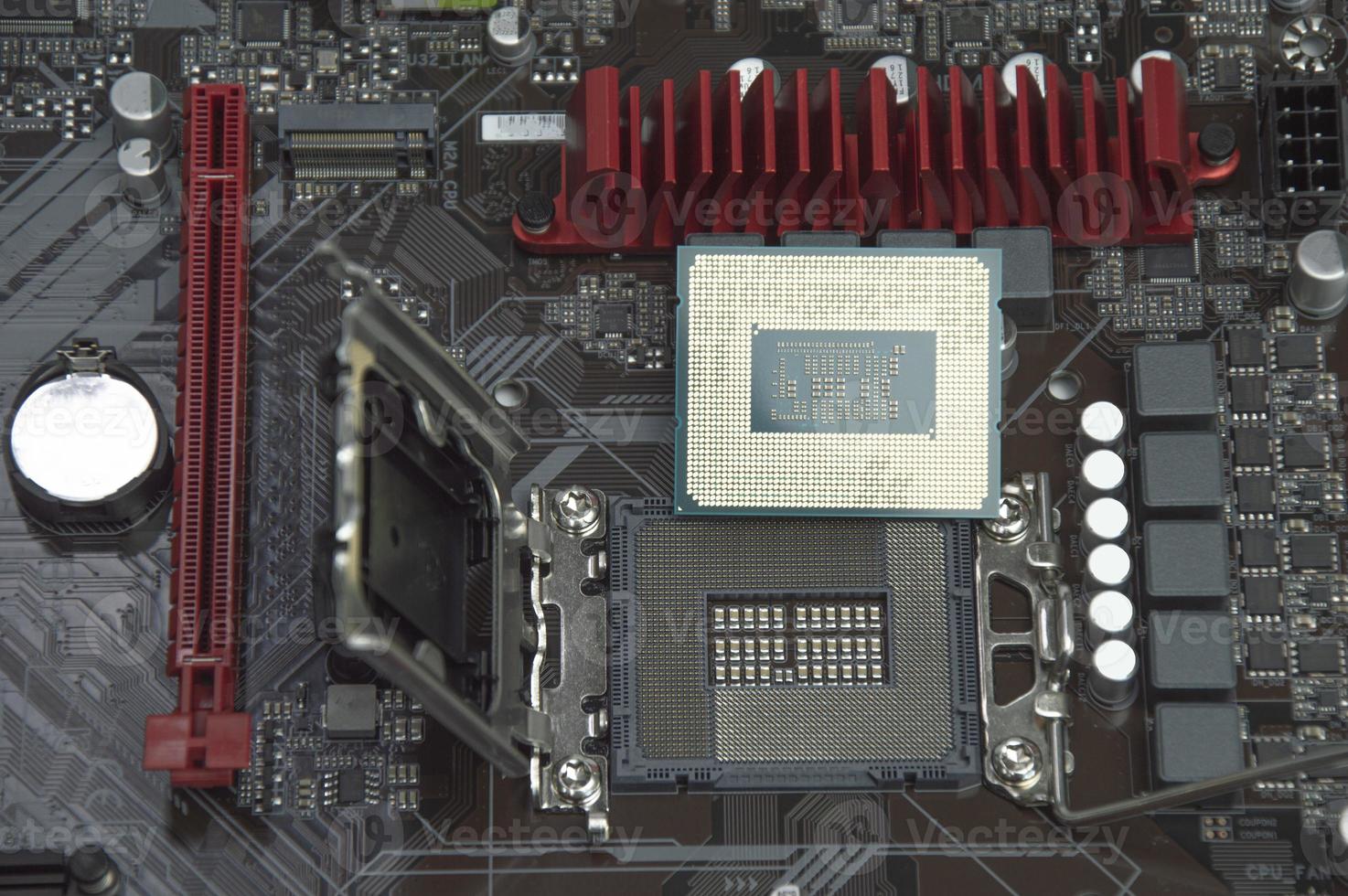 top view of computer motherboard photo