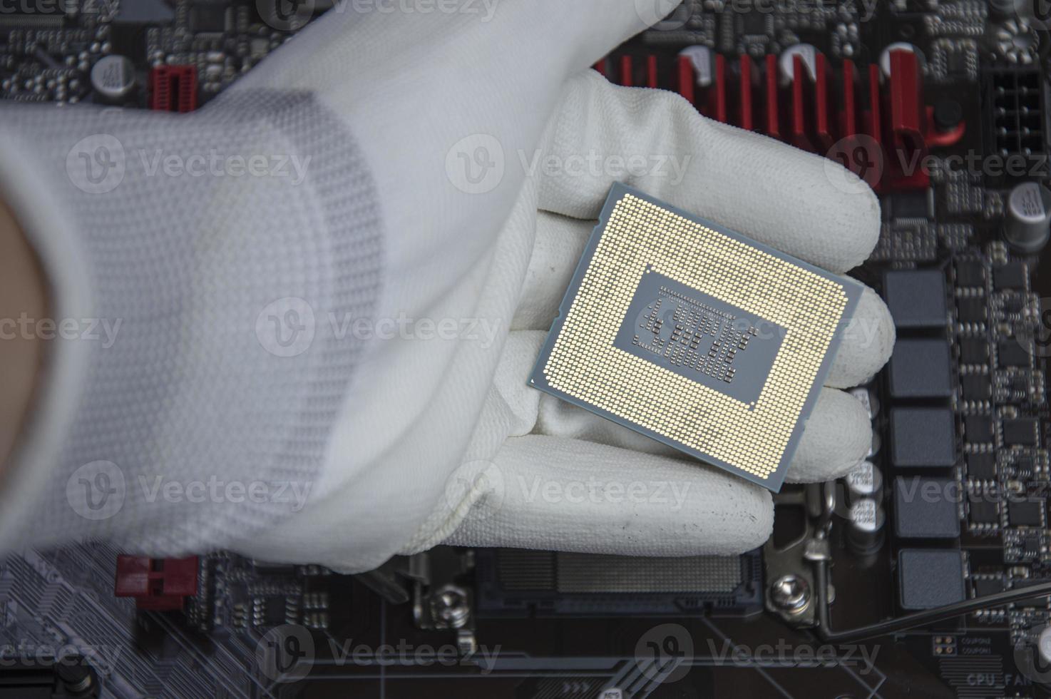 top view cpu chip of computer motherboard photo