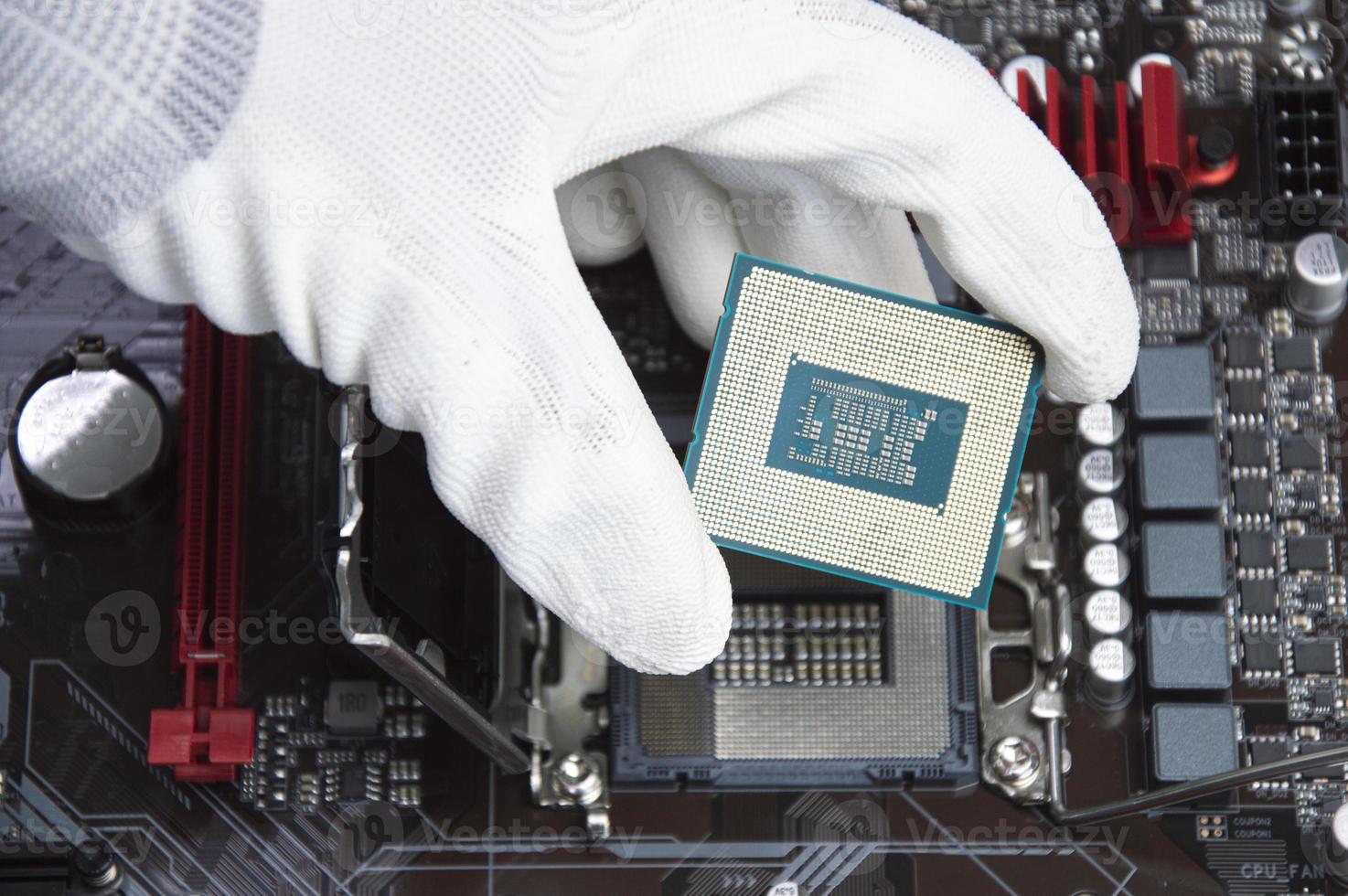 top view cpu chip of computer motherboard photo