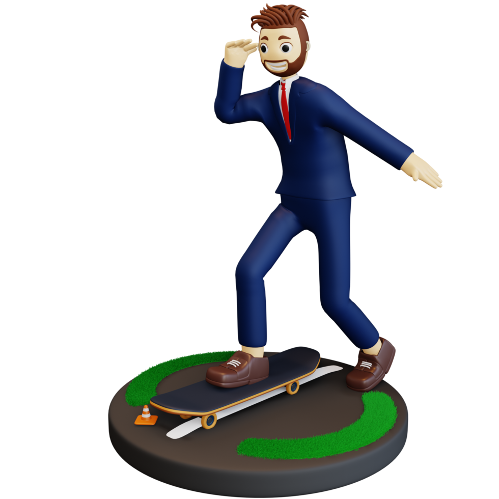 hombre de negocios 3d con patineta png