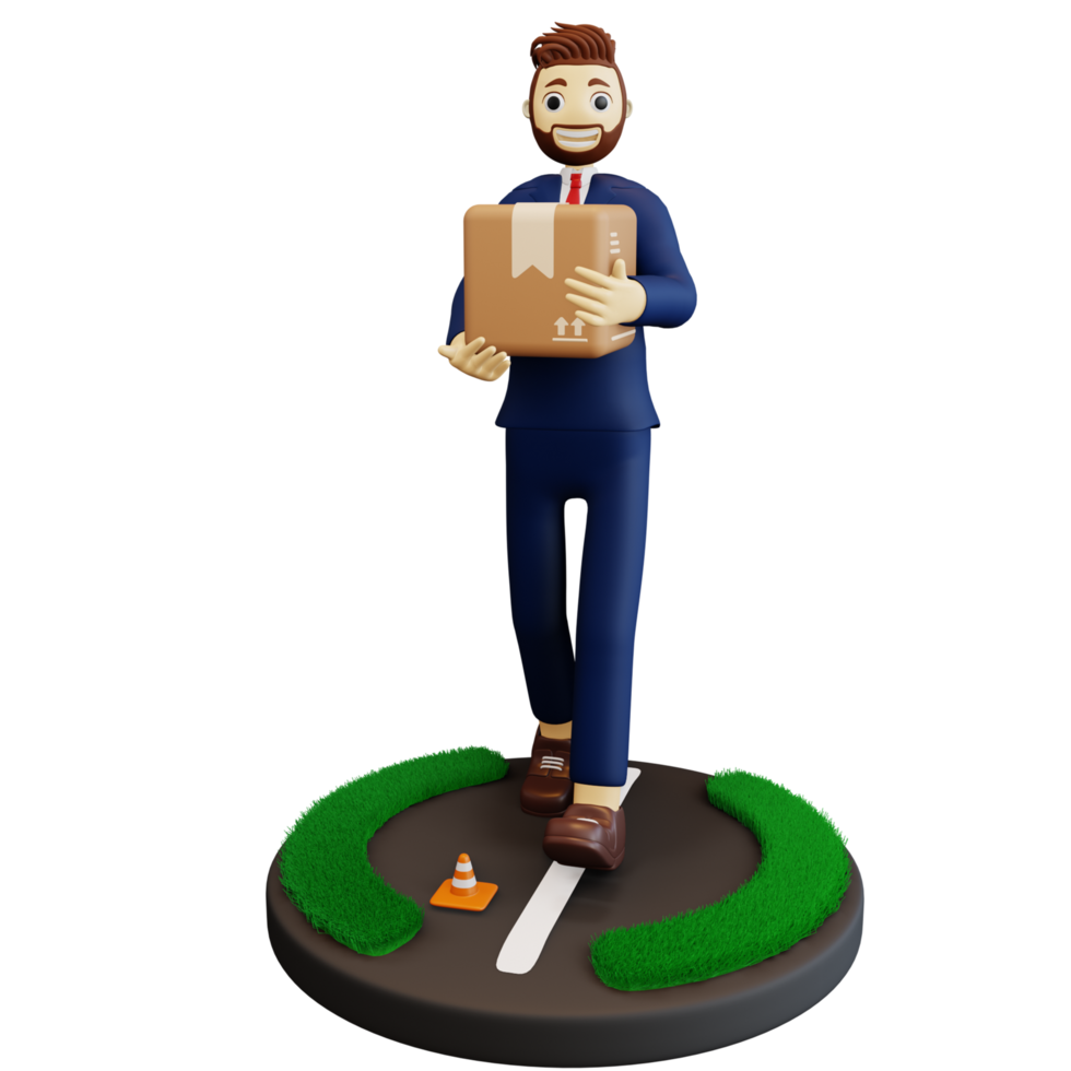 3d businessman with package box png