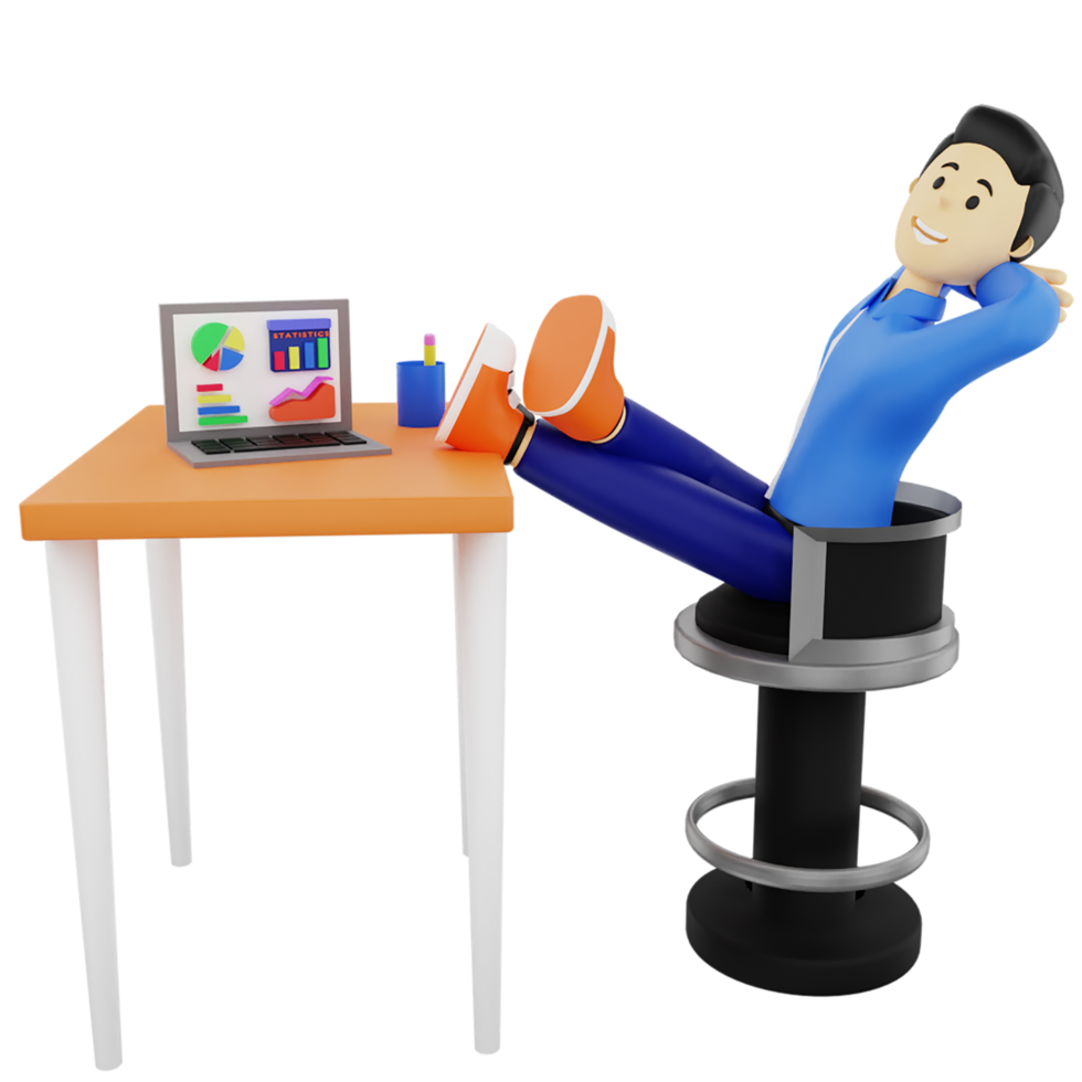 3d the character is relaxing at work png