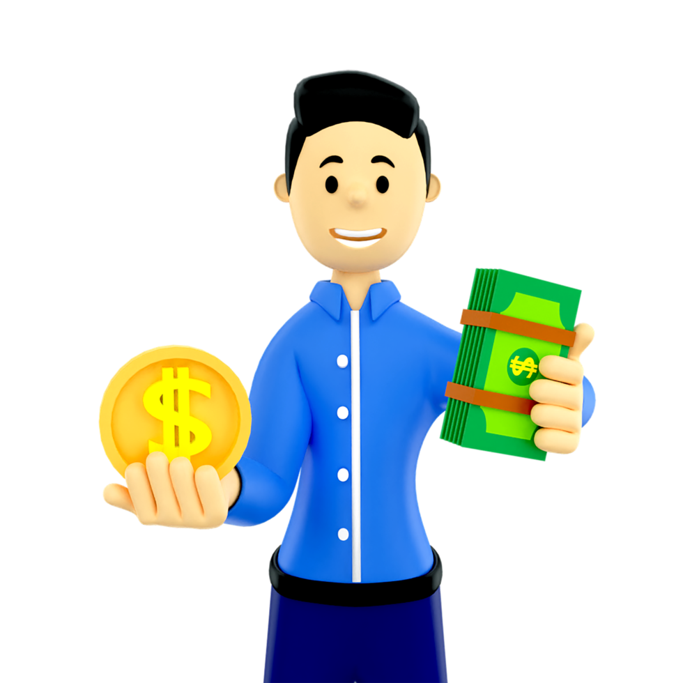 personaje 3d con dinero png