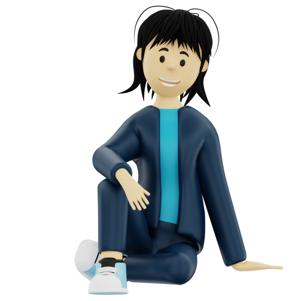 3d render sitting pose character png