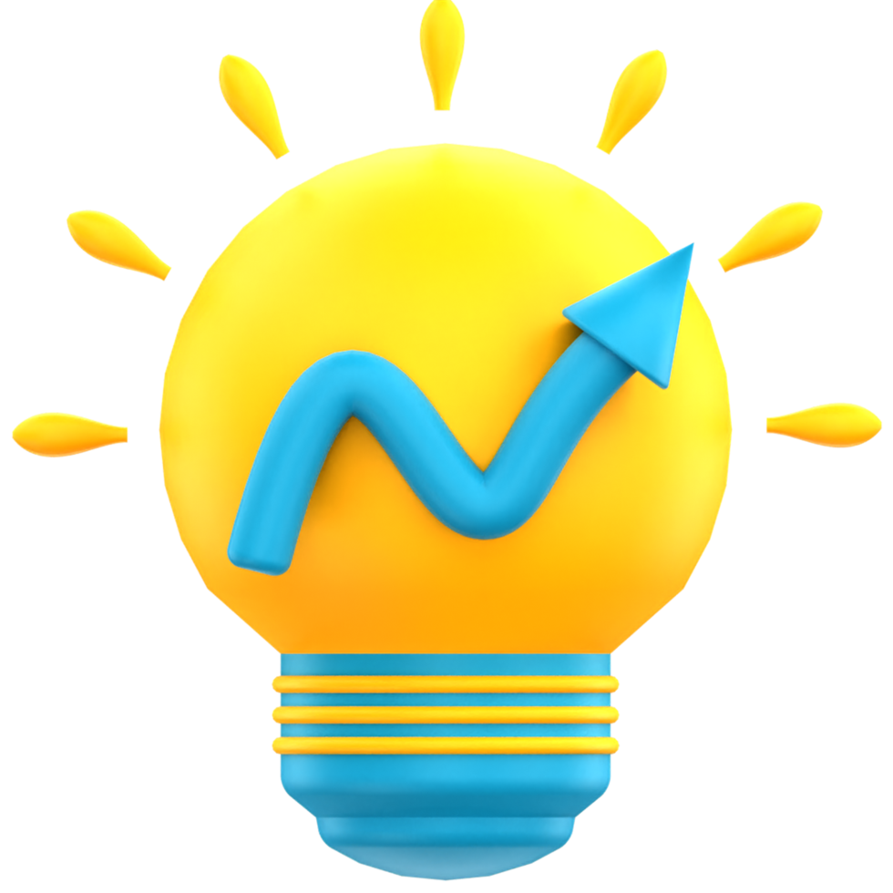 3D bulb with rising graph png