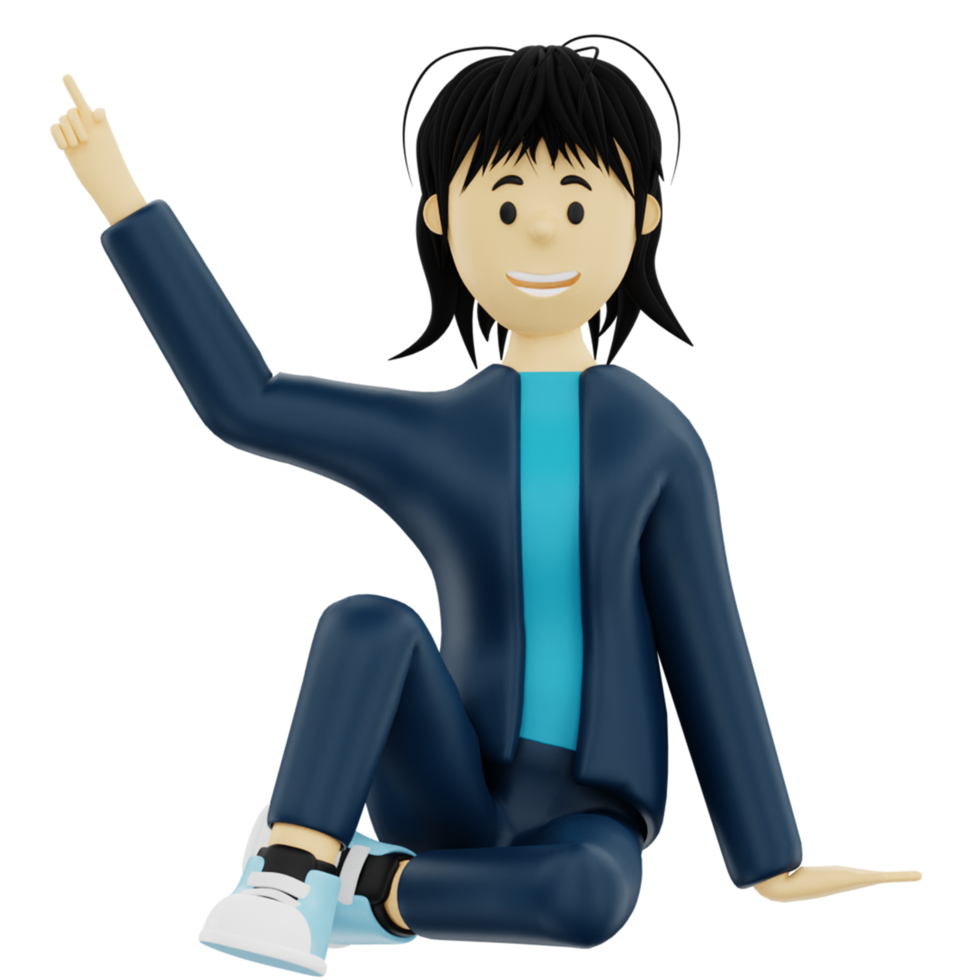 personnage de pose 3d assis png