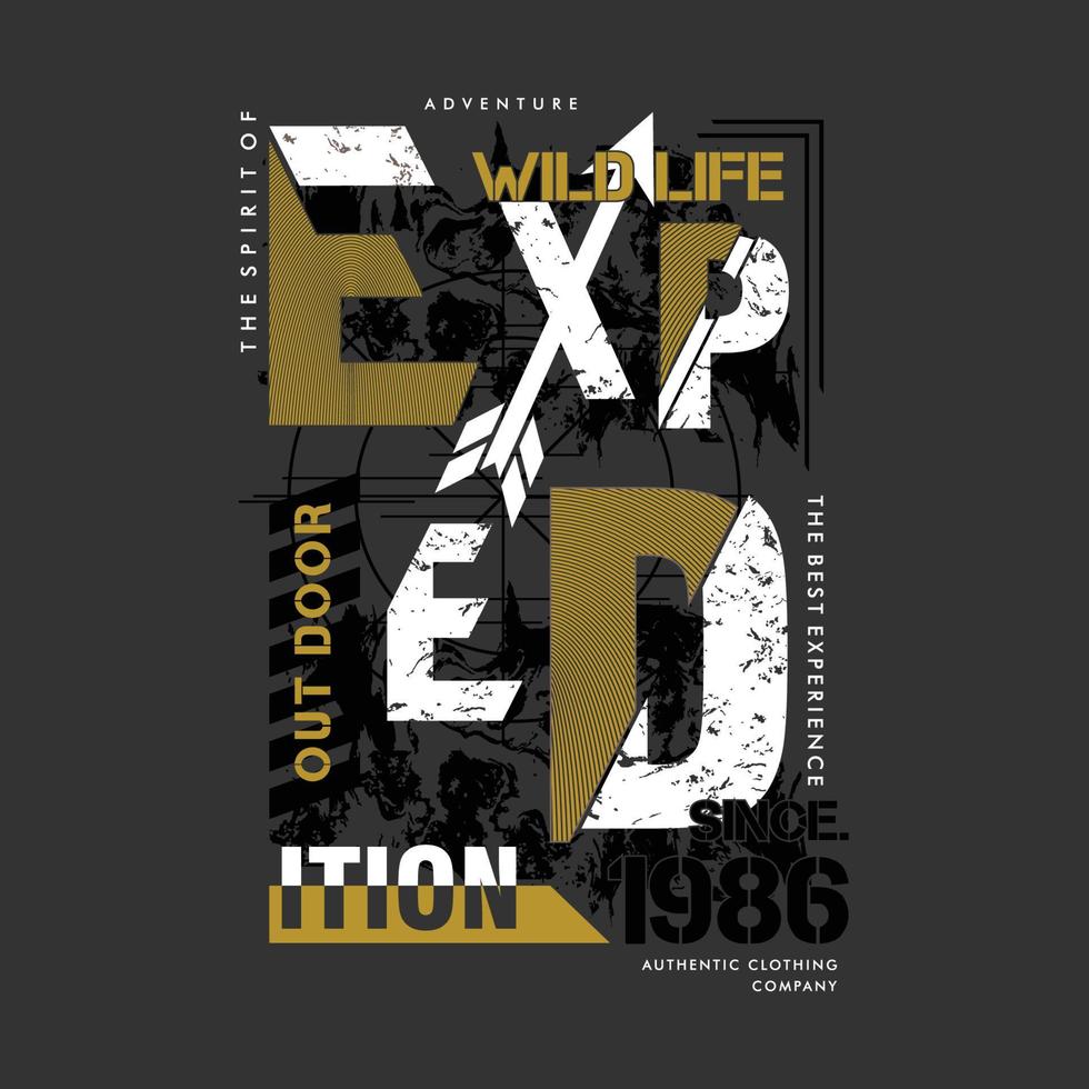 camiseta con estampado de vectores de tipografía gráfica al aire libre de expedición de vida salvaje