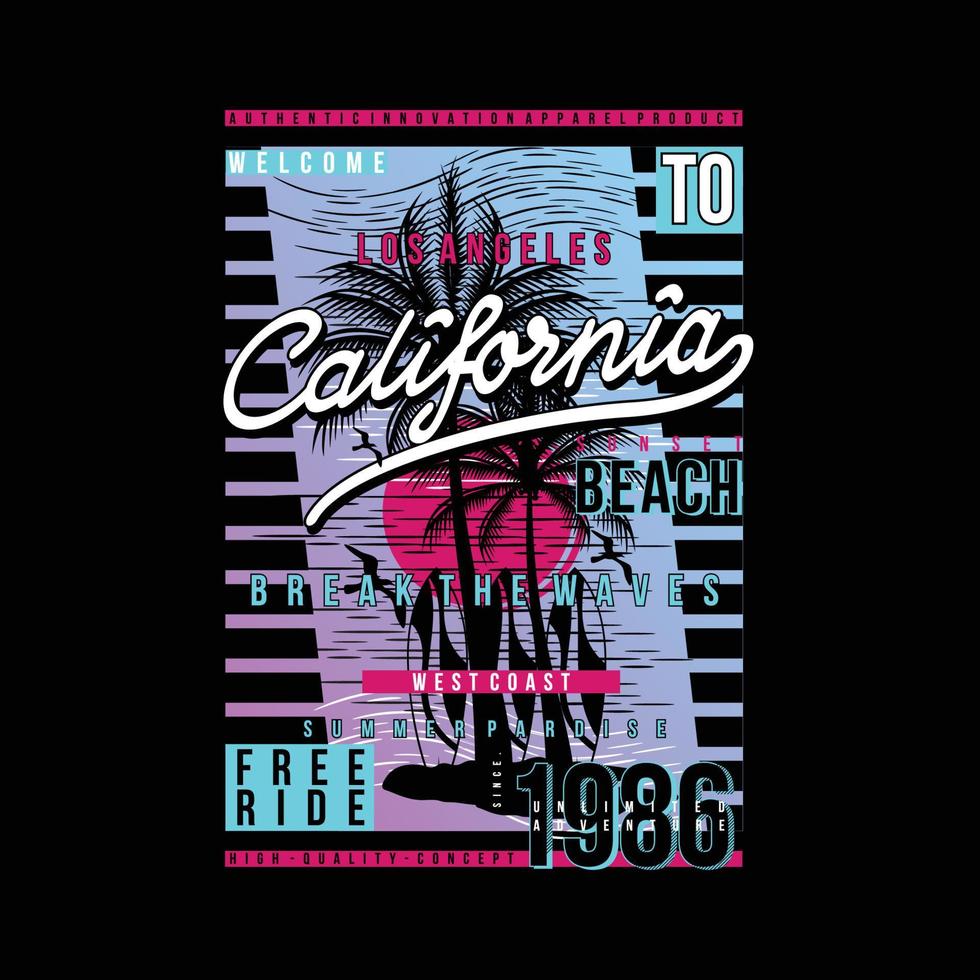 impresión de camiseta de vector gráfico abstracto de playa de california