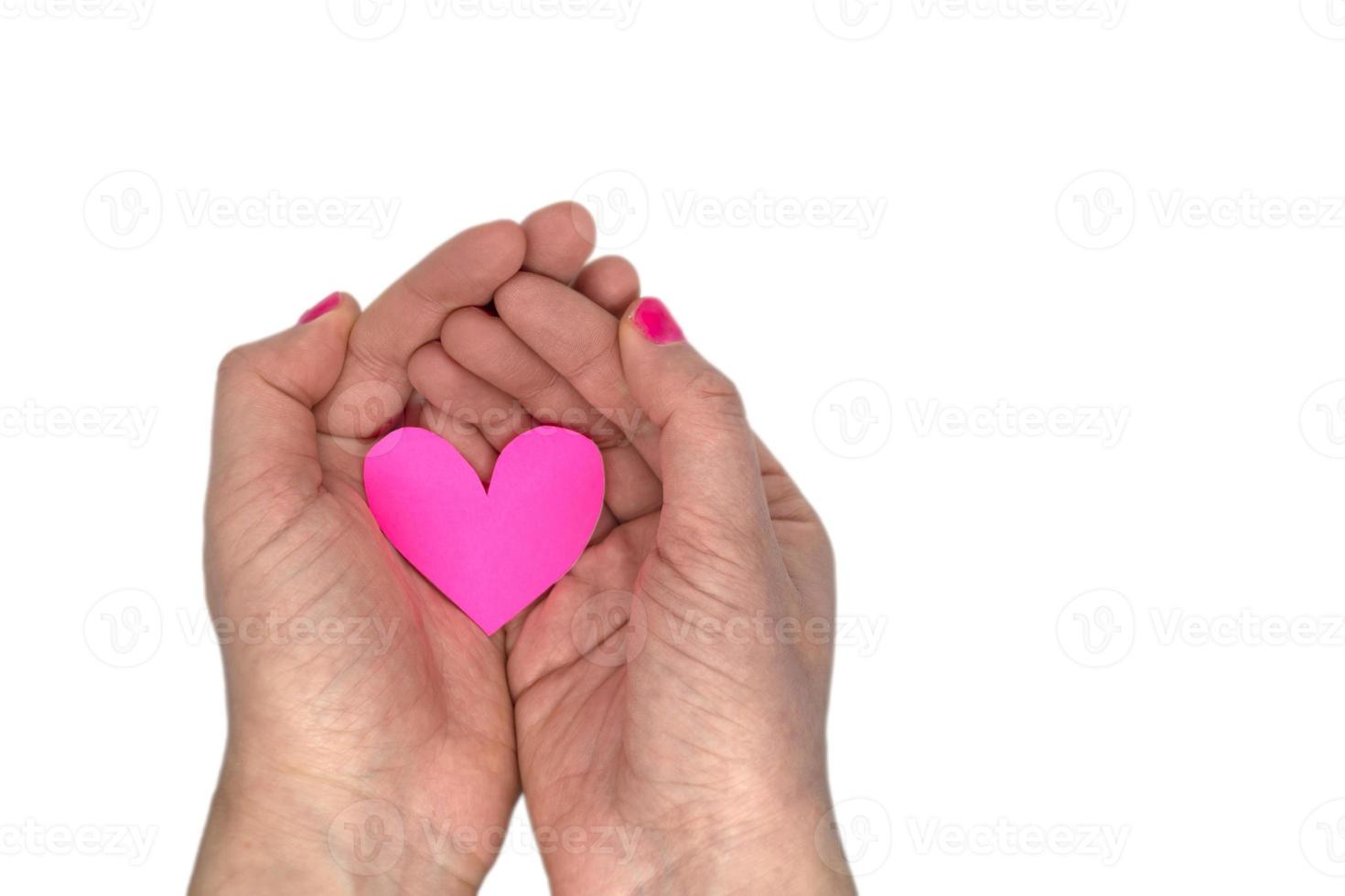 Paper heart in female hands. photo