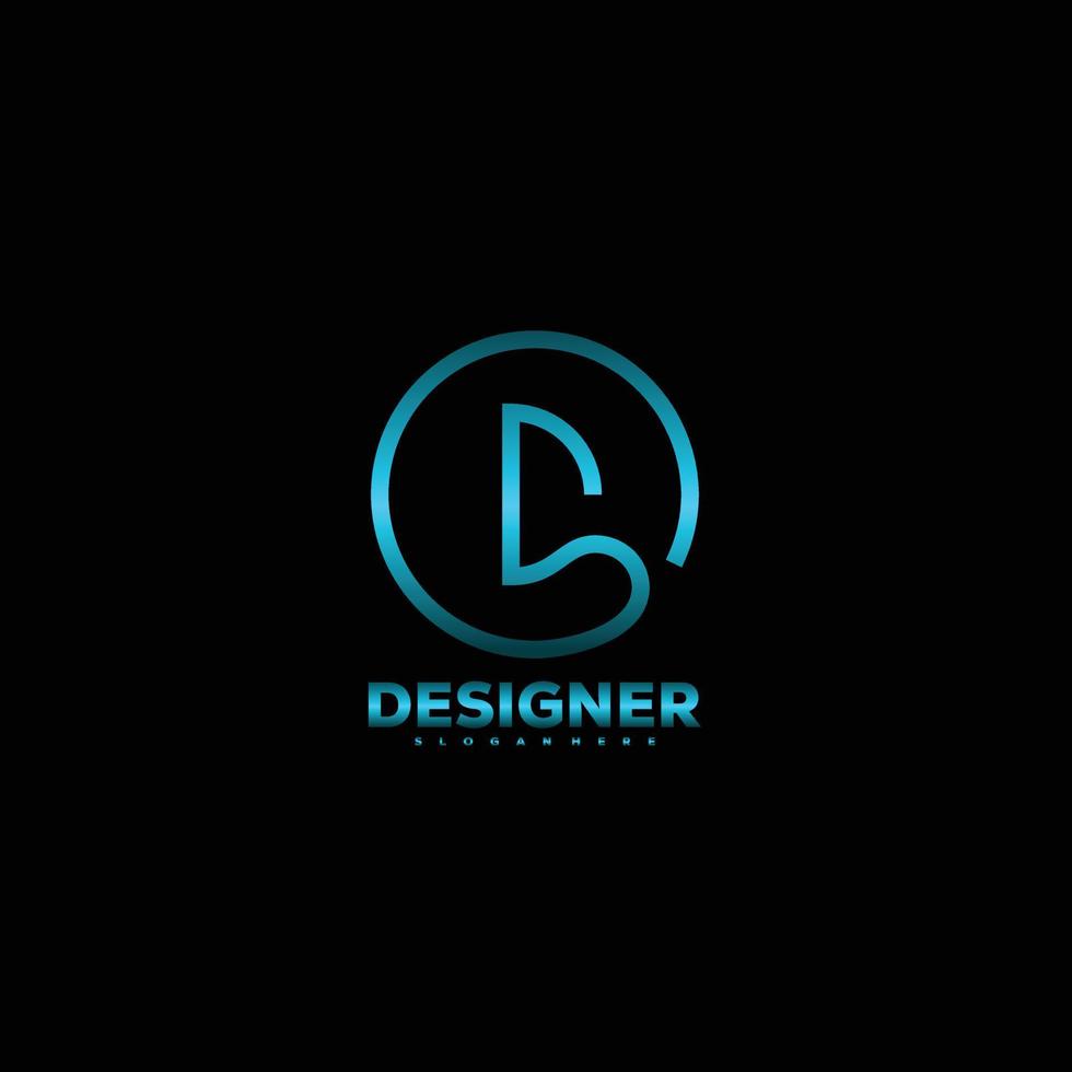 letter d circle logo style line design gradient color vector