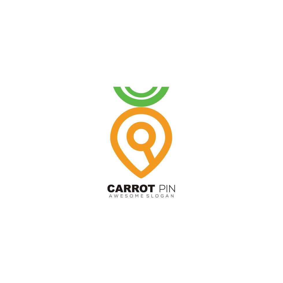 carrot with pin location design line art logo template vector