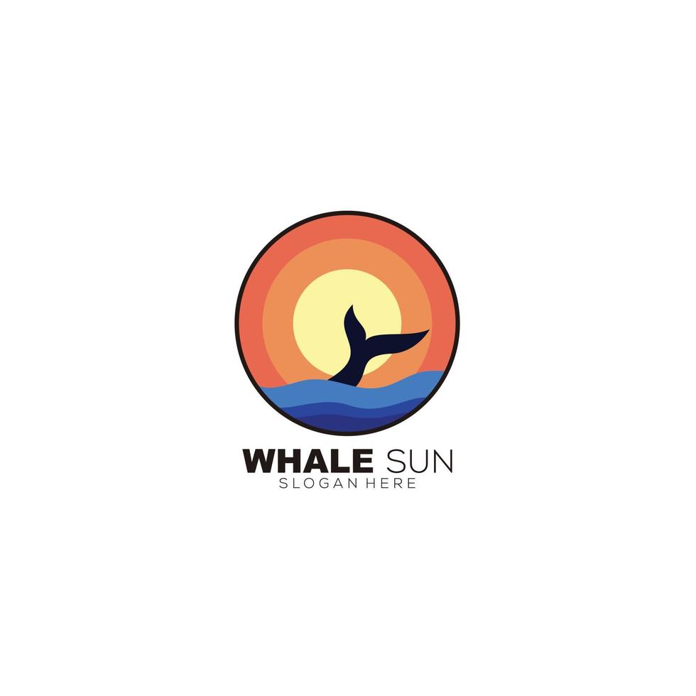 mar de ballenas con plantilla de logotipo de icono de diseño de puesta de sol vector