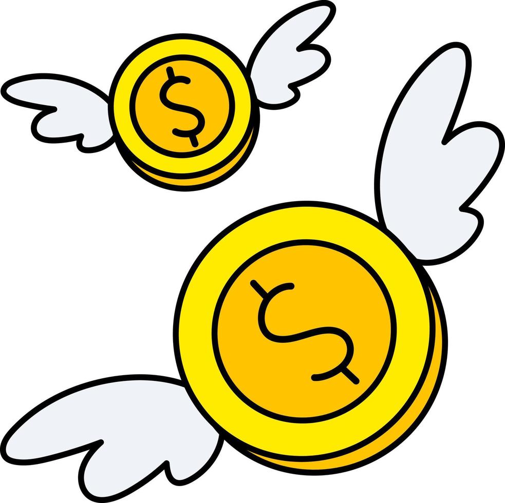 moneda voladora negocio financiero dinero en efectivo comercio ilustración económica contorno coloreado vector