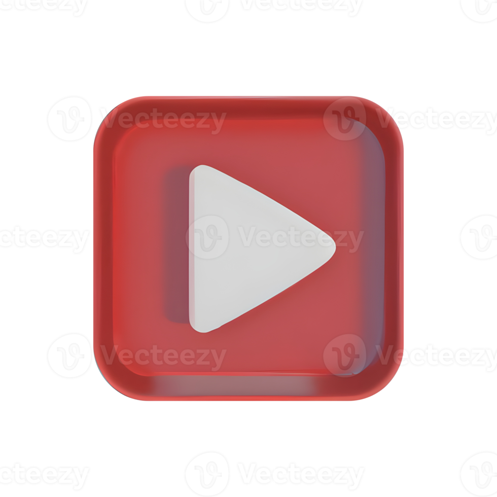 Icono de botón de reproducción de vídeo cuadrado rojo 3d. ia generativa. png