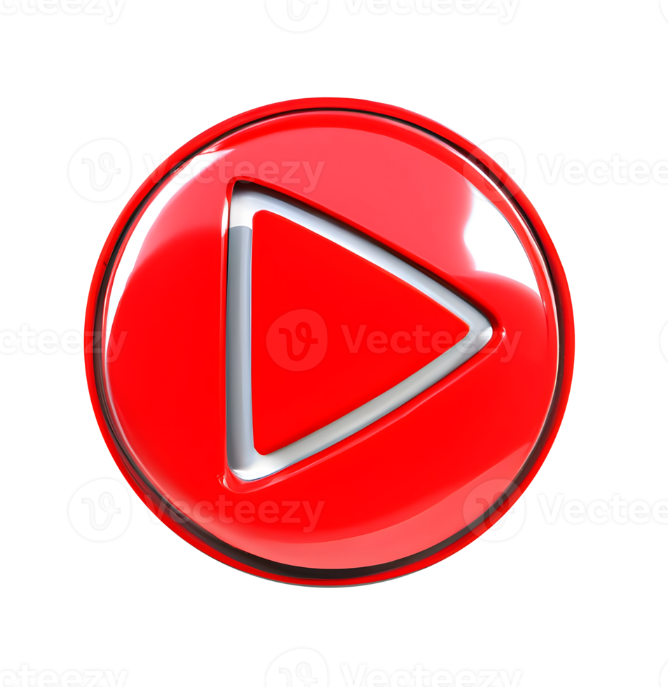 3d red round video play button icon. Generative AI. png