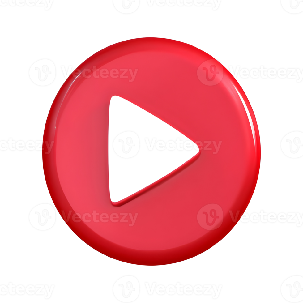 3d red round video play button icon. Generative AI. png