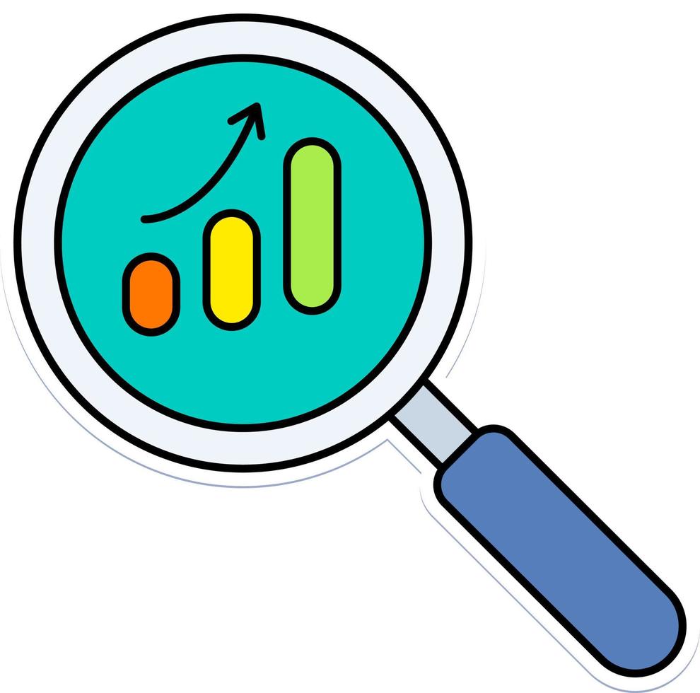 Look report growth analysis Business magnifying company startup Colored Colored Outline Sticker Retro vector