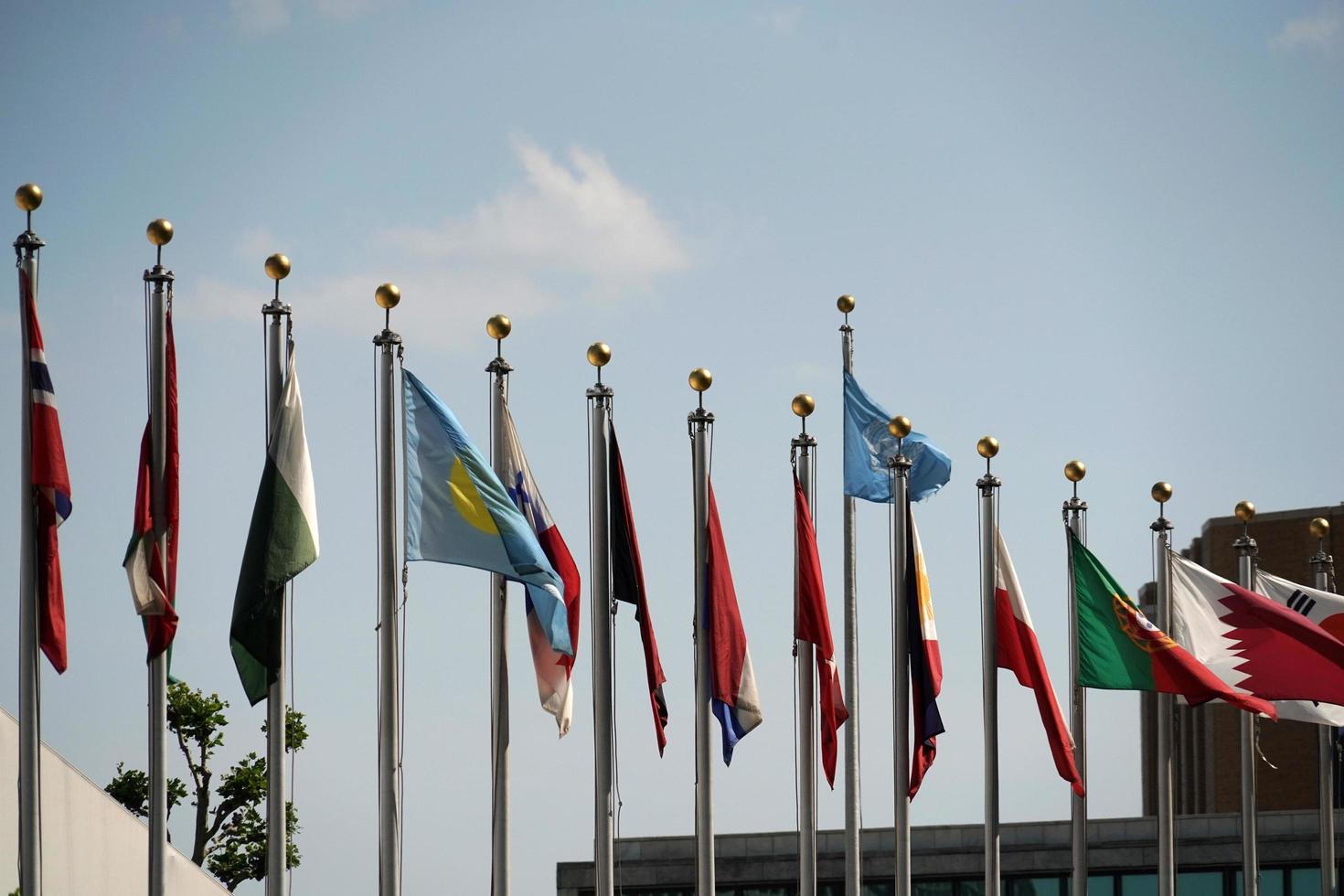 flags outside united nations building in new york, 2022 photo