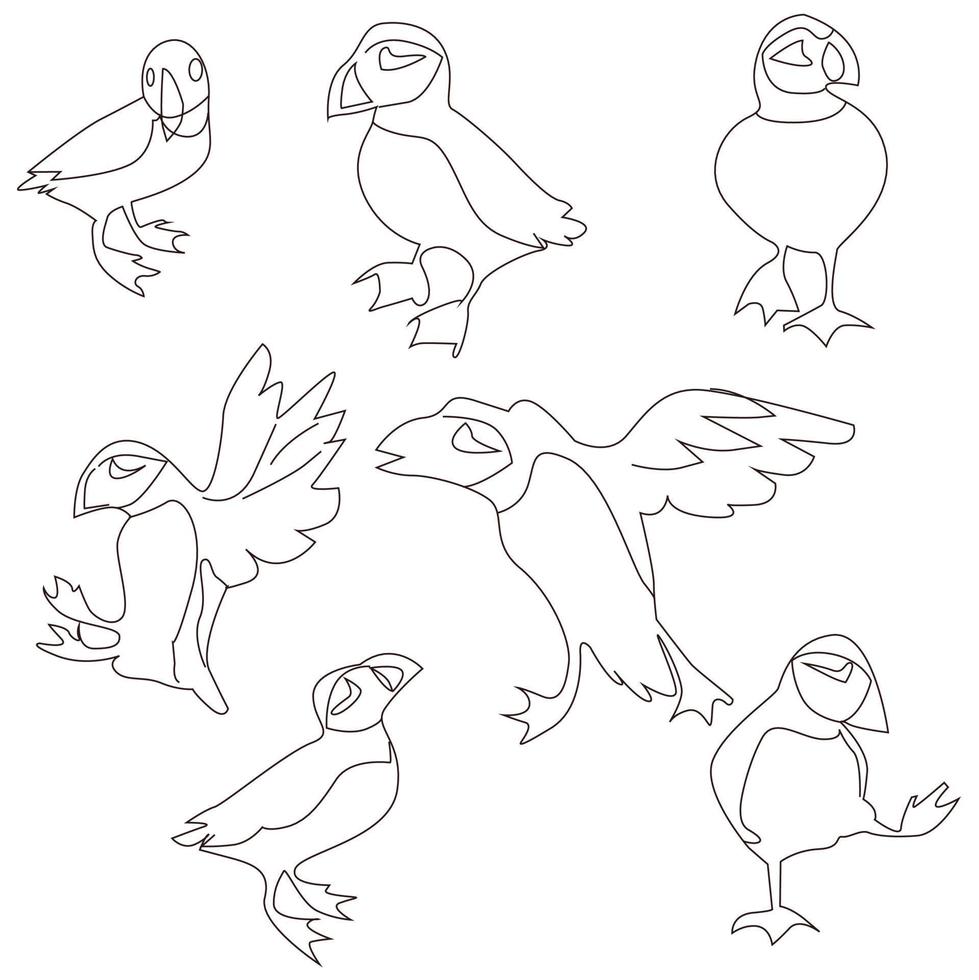 conjunto vectorial de silueta de pájaro en estilo plano varios estilos y formas se posan en una rama, vector de pájaro plano aislado en fondo blanco