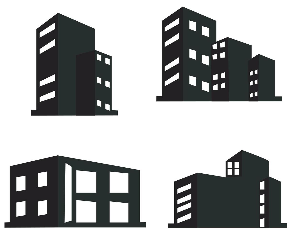 conjunto de silueta de ciudad en estilo plano. paisaje urbano moderno. ilustración vectorial ciudad rascacielos edificio oficina horizonte sobre fondo blanco vector