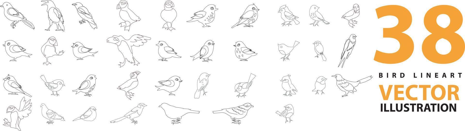 conjunto vectorial de silueta de pájaro en estilo plano varios estilos y formas se posan en una rama, vector de pájaro plano aislado en fondo blanco
