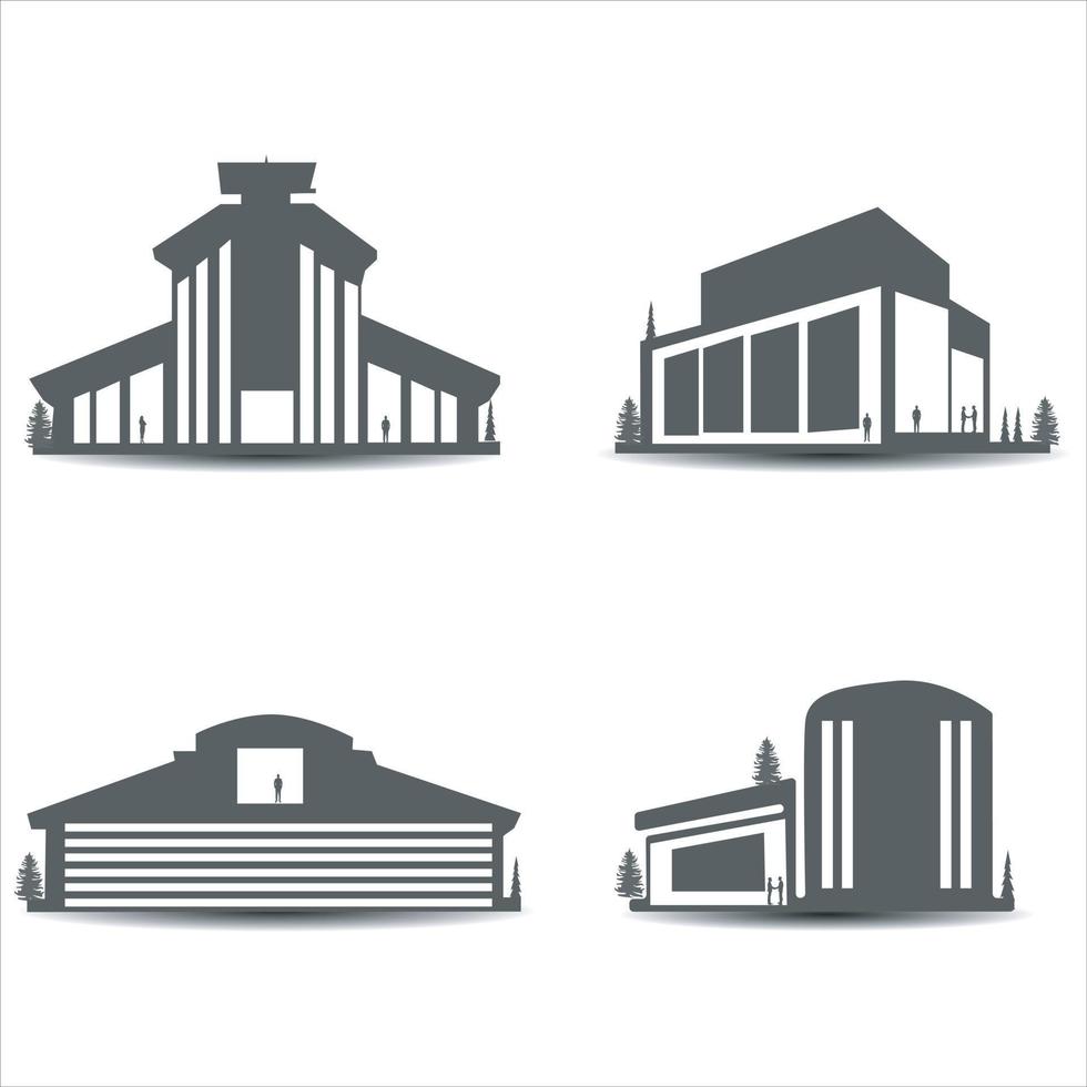 set of City silhouette in flat style. Modern urban landscape. Vector illustration. City skyscrapers building office skyline on white background