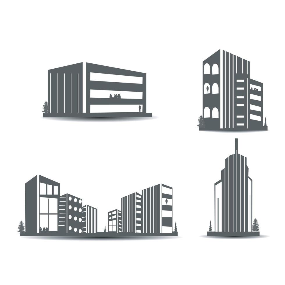 set of City silhouette in flat style. Modern urban landscape. Vector illustration. City skyscrapers building office skyline on white background