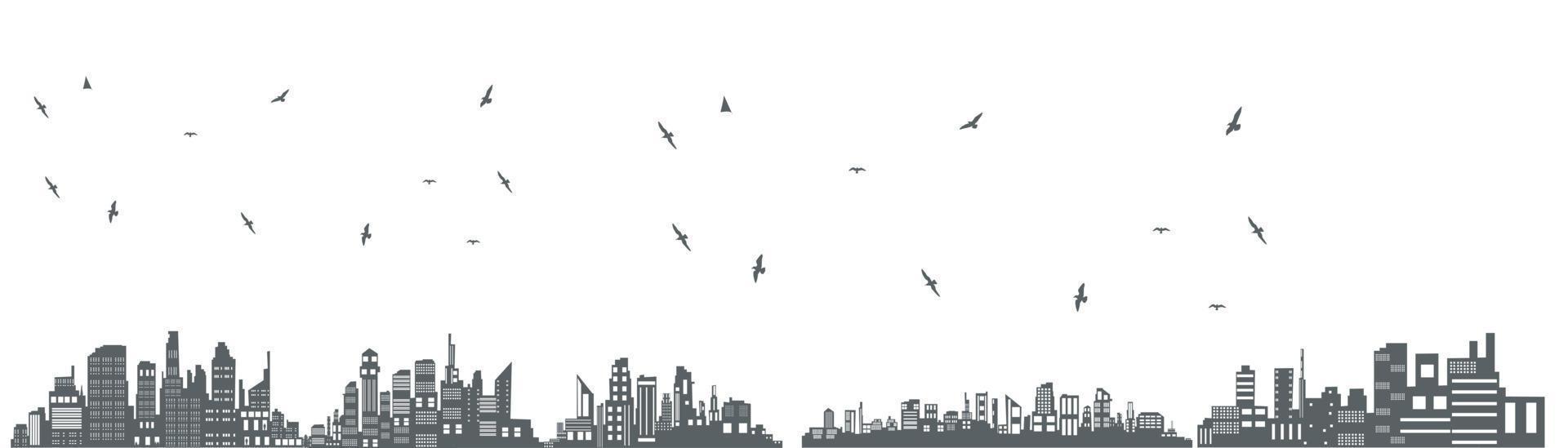 set of City silhouette in flat style. Modern urban landscape. Vector illustration. City skyscrapers building office skyline on white background