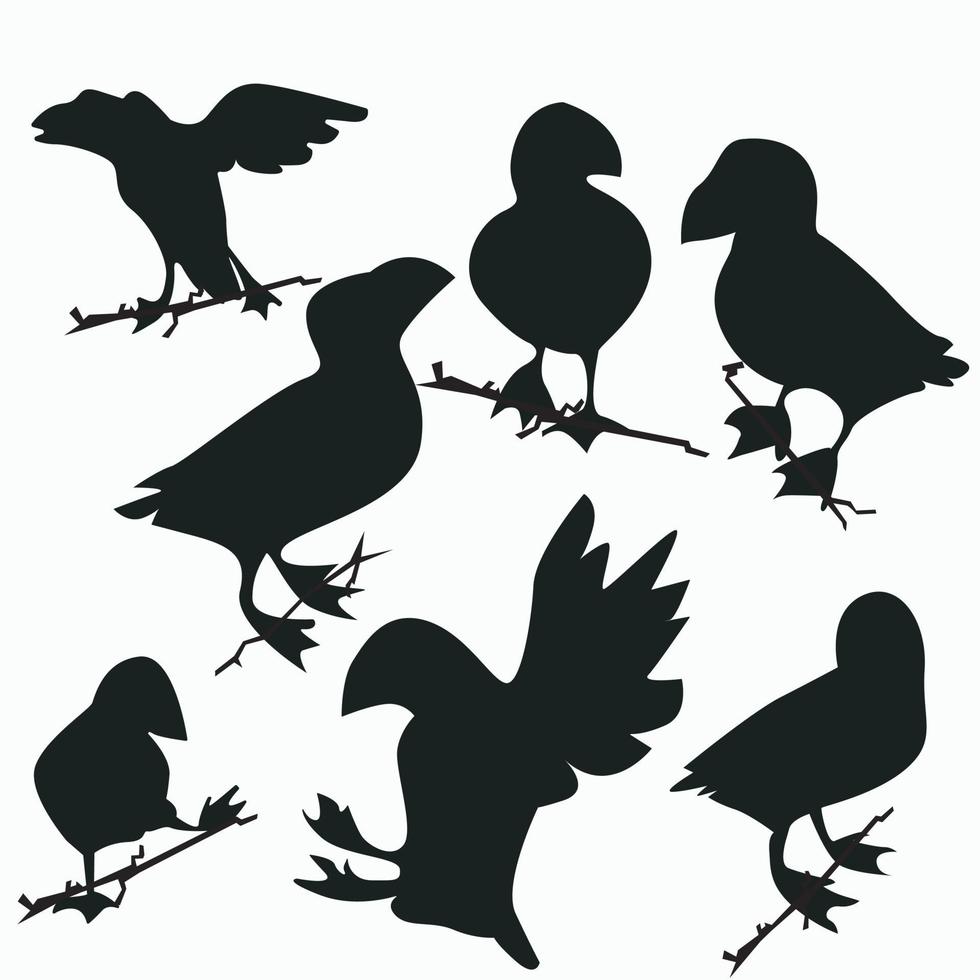 vector set of bird sillhouette in flat style various styles and shapes are perched on a branch, bird vector flat isolated on white background