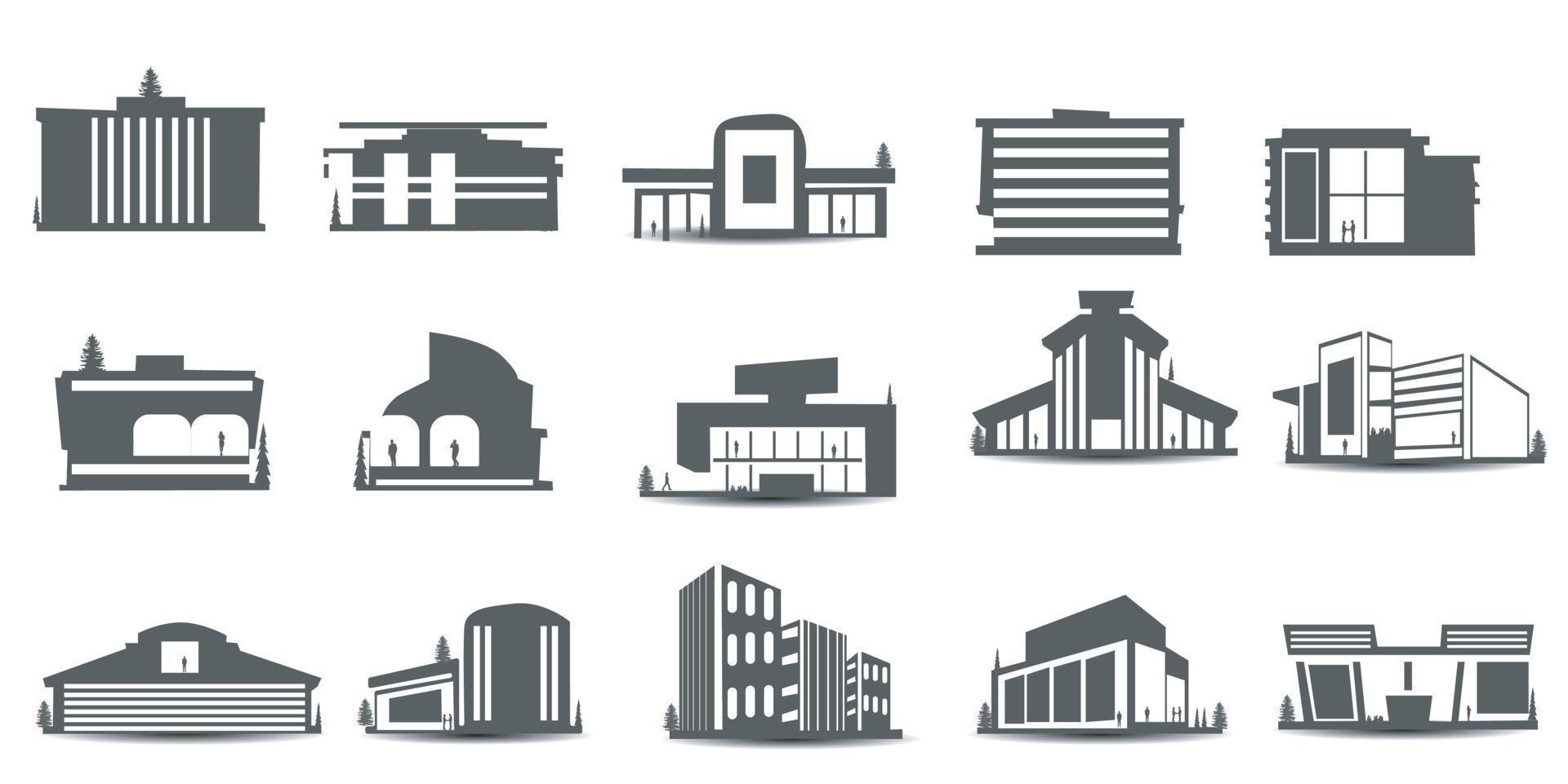 set of City silhouette in flat style. Modern urban landscape. Vector illustration. City skyscrapers building office skyline on white background
