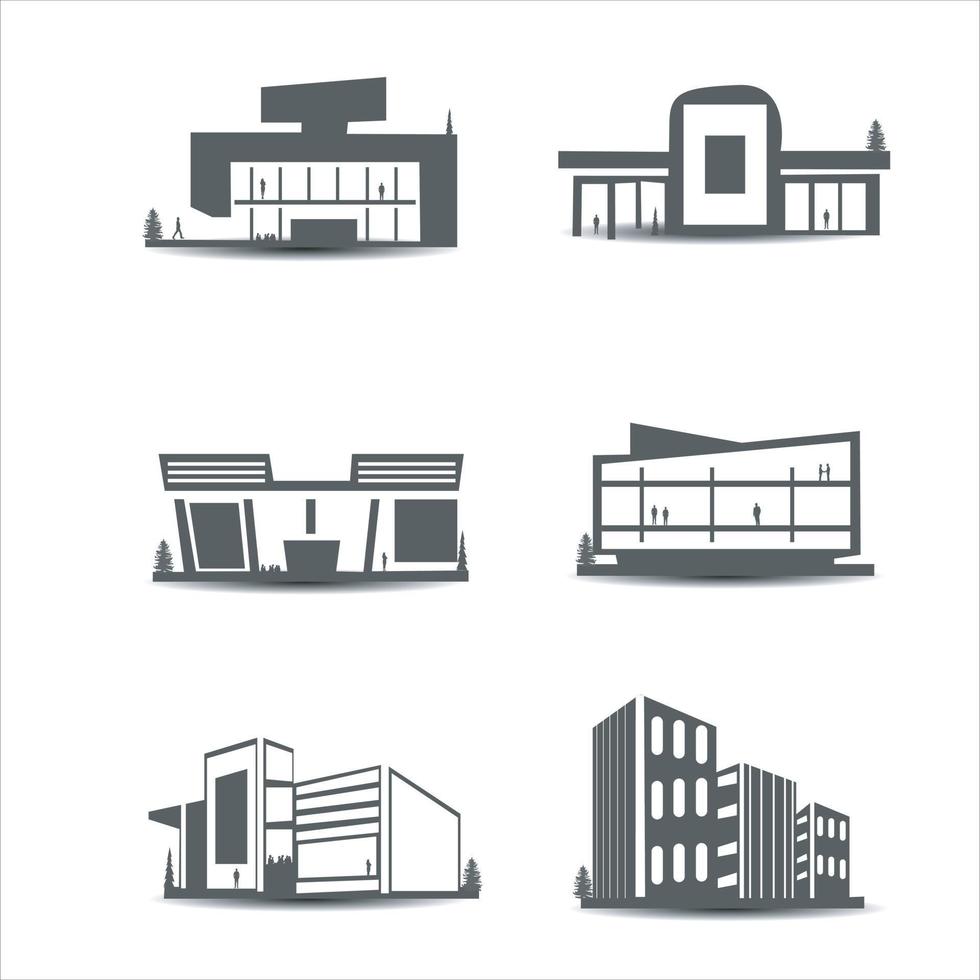 set of City silhouette in flat style. Modern urban landscape. Vector illustration. City skyscrapers building office skyline on white background