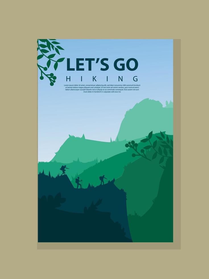 Vector brochure cards set. Travel concept of discovering, exploring and observing nature. Hiking. Adventure tourism. Flat design template of flyer, magazine, book cover, banner, invitation, poster.