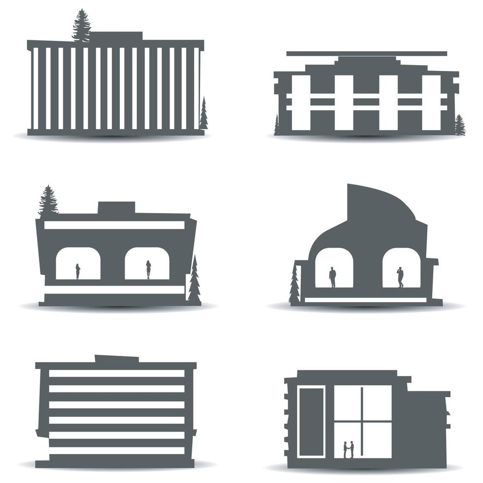 set of City silhouette in flat style. Modern urban landscape. Vector illustration. City skyscrapers building office skyline on white background