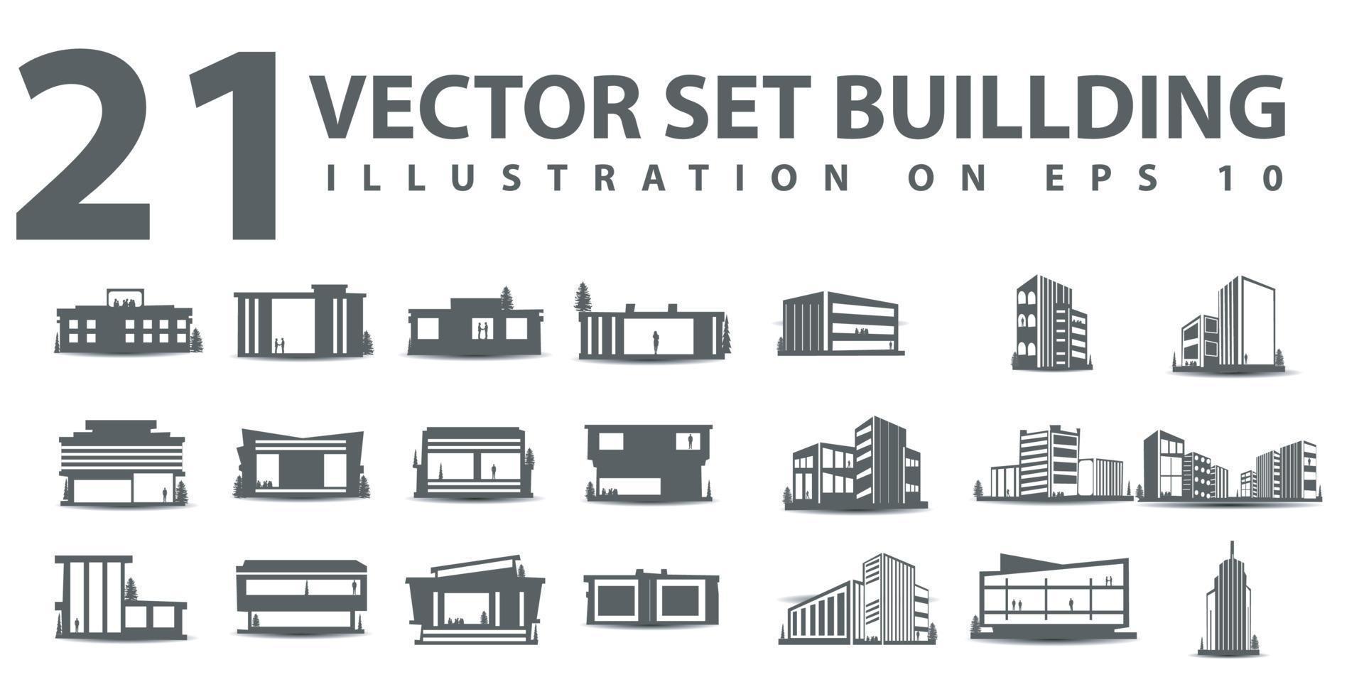 conjunto de silueta de ciudad en estilo plano. paisaje urbano moderno. ilustración vectorial ciudad rascacielos edificio oficina horizonte sobre fondo blanco vector